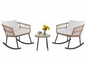 Set de Terraza Mecedoras en Mimbre Natural o Ratán Sintético