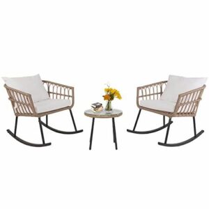 Set de Terraza Mecedoras en Mimbre Natural o Ratán Sintético