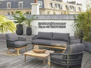 Sala de Exterior en Aluminio y madera, tejido en cordón Náutico